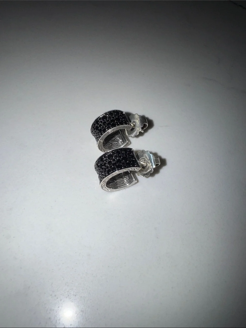 John Hardy Classic Sterling Silver Hoop Earrings Treated Black Sapphire Spinel